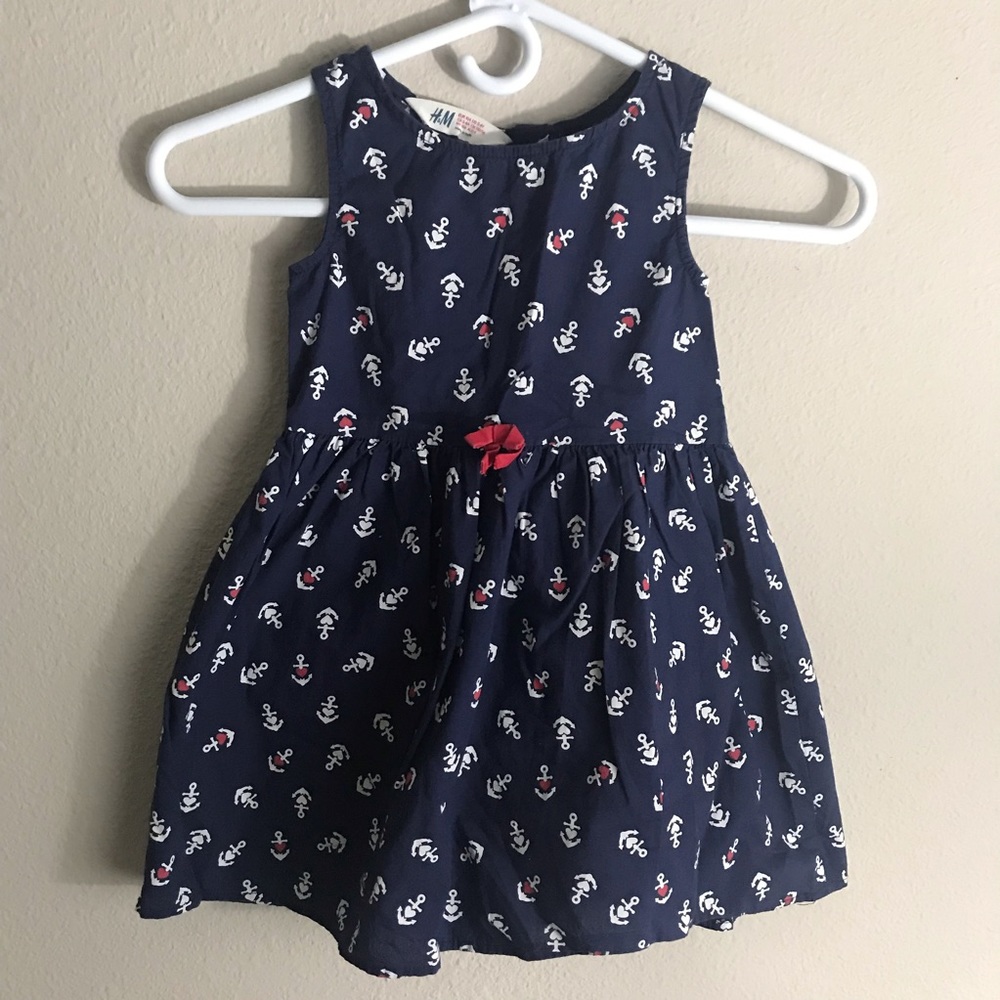 H&M Girls Anchor nautical dress size 3-4 years E29